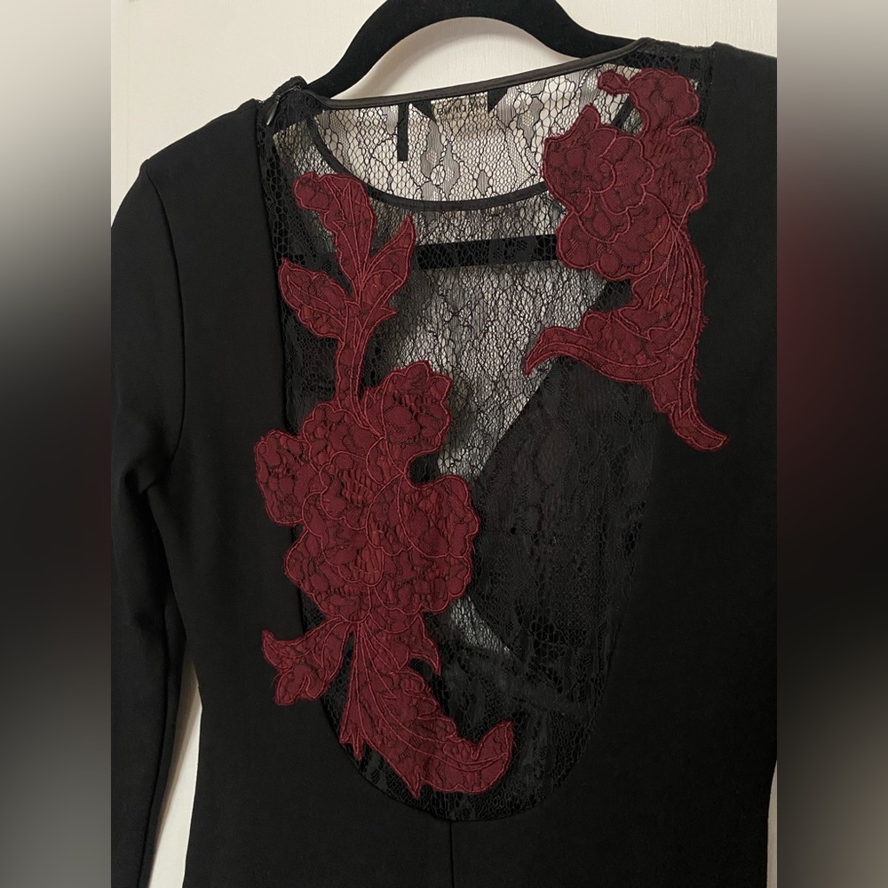 Marciano Long Sleeve Dress with Black & Red Lace - Picture 6 of 8